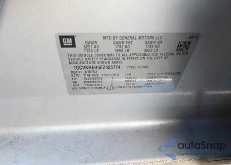 2015 Chevrolet Silverado 1500 1Lt z USA, uszkodzony, nr VIN 1GCVKREH5FZ426774